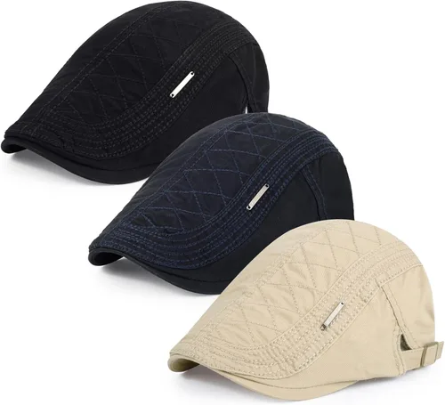 Vista 20 de 3 piezas de gorra Newsboy de algodón para hombre, gorra plana ajustable genial