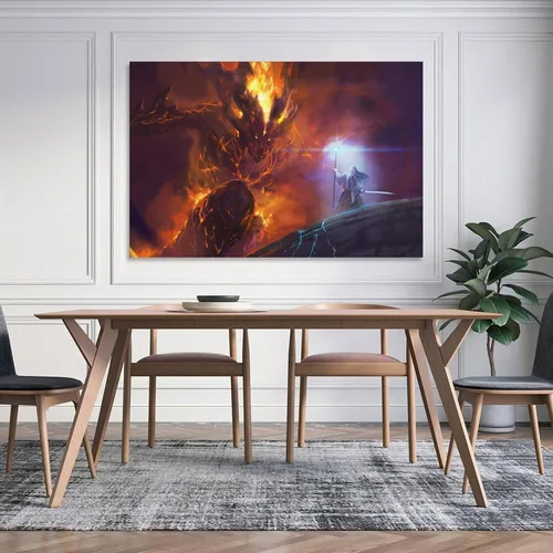 Vista 5 de Balrog Vs Gandalf - Póster de arte en lienzo con texto en inglés "Lord of the Ring" (El señor del anillo) y arte de pared, póster moderno