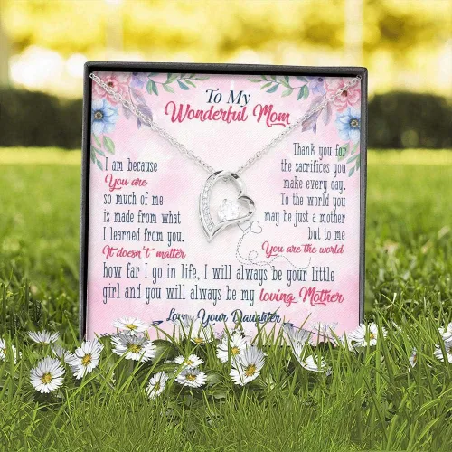 Vista 2 de Collar con colgante Collar con texto en inglés To My Wonderful Mom You Are The World con tarjeta de mensaje, regalo para mamá, amor de hija