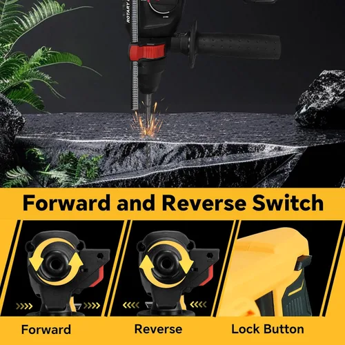 Vista 6 de Taladro de martillo giratorio inalámbrico para batería Dewalt de 20 V, SDS-Plus sin escobillas de 3 julios con 4 modos, mango auxiliar de 360° y 5