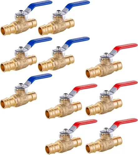Vista 15 de Paquete de 4 EFIELD Válvula de bola de latón de cierre completo de puerto completo de expansión de 1/2 pulgada Pex A con oreja caída, niveles rojo