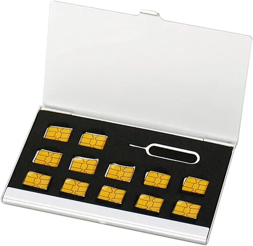 Vista 4 de TAODAN Nano Tarjetero SIM con pin de expulsión, adaptadores de tarjeta SIM Caja de almacenamiento de aleación de aluminio Plata