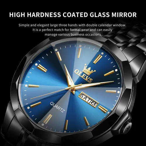 Vista 5 de OLEVS Watch for Men Diamond Business Dress Analog Quartz Stainless Steel Waterproof Luminous Date Two Tone Luxury Casual Wrist Watch Blue