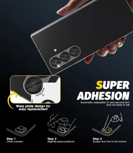 Vista 7 de Orzero Protector de lente de cámara para Samsung Galaxy Z TirFold/Fold 7, [EZ Install] [compatible con fundas] cubierta de lente de anillo de Negro