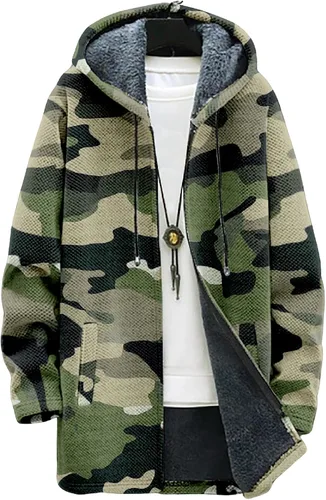 Vista 18 de BIVENANT Sudaderas con capucha con cremallera para hombre, cárdigan con capucha a rayas, sudaderas con capucha de camuflaje, abrigos de moda