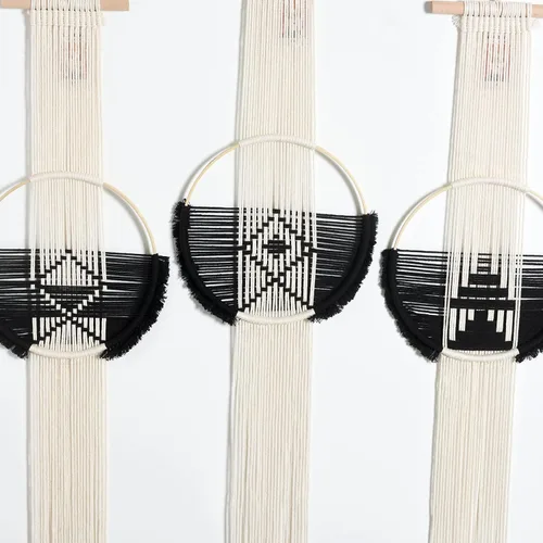 Vista 6 de Flber Macramé para colgar en la pared, 3 piezas, macramé, decoración de pared de macramé, arte de pared redondo, hecho a mano, bohemio