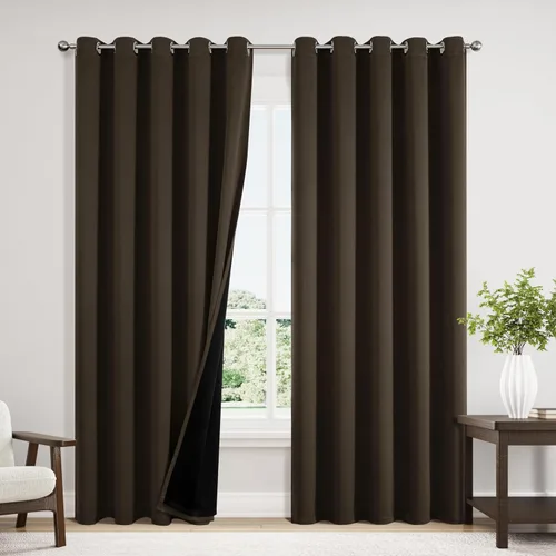 Vista 24 de ChrisDowa Cortinas 100% opacas de 63 pulgadas de largo para dormitorio con forro negro, 2 capas gruesas totalmente opacas con aislamiento térmico