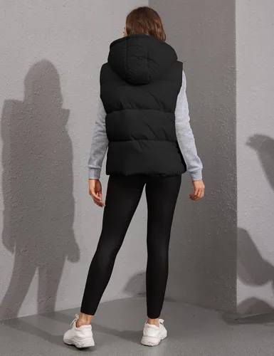 Vista 6 de Lentta Chaleco acolchado sin mangas para invierno cálido con capucha para mujer
