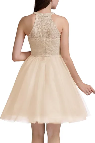 Vista 6 de Dressystar - Vestido corto de fiesta con escote halter para mujer, vestido de graduación de tul y encaje