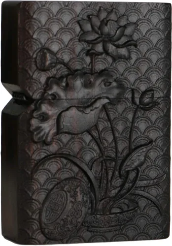 Vista 31 de Carcasa exterior de encendedor tallado en madera negra de ébano natural para kit de inserción Zippo (1000 brazos Avalokiteshvara de la diosa 3#)