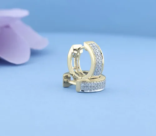 Vista 4 de Dazzlingrock Collection Round Diamond Double Row Unisex Hoop Earrings in Gold