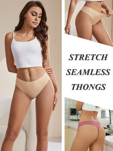 Vista 2 de Bolivelan Tangas de tiro medio sin costuras para mujer, ropa interior cómoda