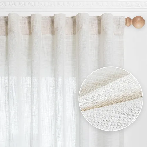 Vista 26 de MYSKY HOME Cortinas naturales de puerta francesa para ventana de puerta, 40 pulgadas de largo, cortas, semitransparentes, filtrantes de luz