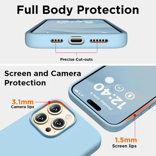 Vista 3 de Funda compatible con iPhone 15 Pro, funda de silicona líquida, funda protectora de cuerpo completo a prueba de golpes, funda delgada para teléfono