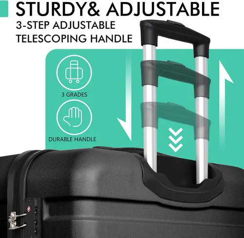 Vista 8 de AnyZip Maleta ligera de policarbonato ABS con 4 ruedas universales TSA Lock Negro