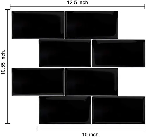 Vista 5 de Azulejos autoadhesivos para salpicaduras en muro de cocina, adhesivo de pared 3D autoadhesivo, azulejos de metro negros en diseño más grueso, 6