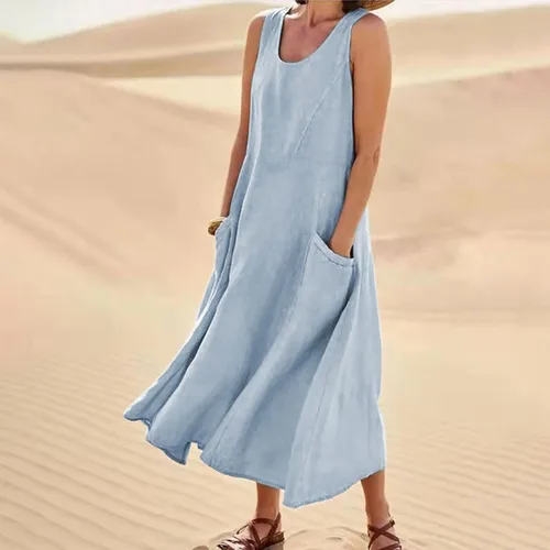 Vista 6 de Summer Dresses for Women 2024 Maxi Black Printed Sundresses Flower Girl Beach Plus Size Linen Dress for Women Summer