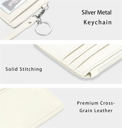 Vista 3 de SEAVILIA Billetera pequeña para mujer, delgada, llavero, carteras RFID para tarjetas de crédito con bolsillo con cremallera, ventana