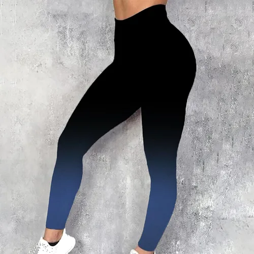 Vista 2 de Pantalones Yoga degradados Pantalones ajustados elásticos Mujer Pantalones ajustados Fitness Leggings Cintura