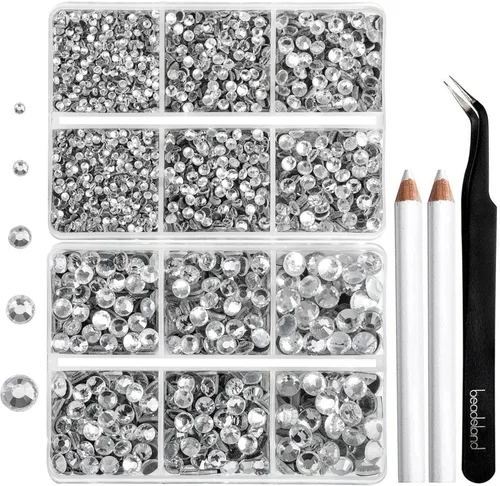 Vista 5 de 6736 piezas de diamantes de imitación termoadhesivos con parte trasera plana, diamantes de imitación morados para manualidades y ropa mezclados en 5