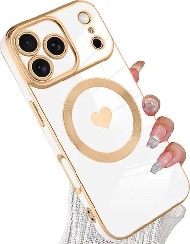 Vista 14 de tharlet Funda Magnética para iPhone 11 [Compatible con Magsafe] Lindo Corazón de Amor de Lujo Chapado Borde Dorado Parachoques con Lente de Cámara