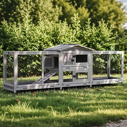 Vista 7 de GUTINNEEN Conejera grande para conejos, gallinero de madera para exteriores, resistente a la intemperie, jaula de conejillo de indias con techo