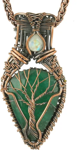 Vista 24 de Impresionante collar con colgante de árbol de la vida de cobre con piedras preciosas hechas a mano y cadena de 20 pulgadas, perfecto