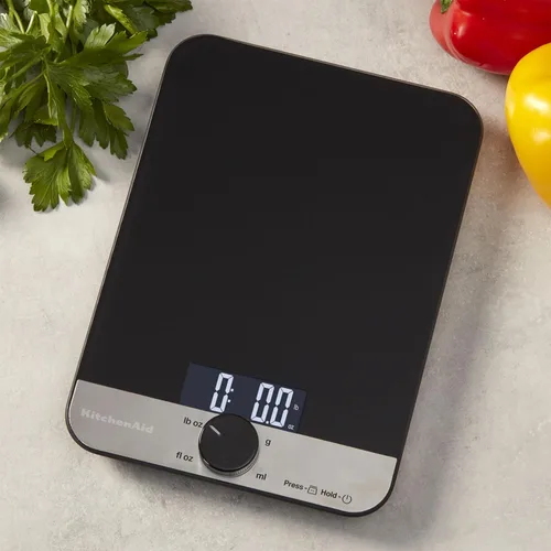 Vista 2 de KitchenAid KQ908 - Báscula digital para cocina y alimentos con superficie de vidrio, capacidad de 11 libras, color negro