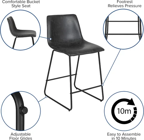 Vista 5 de Flash Furniture LeatherSoft Taburetes de altura de mostrador, gris, 2 piezas (2ETER1834524GY)