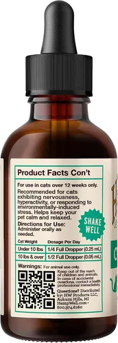 Vista 7 de Hemp Well Aceite para gatos tranquilo, cáñamo orgánico, viajes, ansiedad y apoyo al estrés