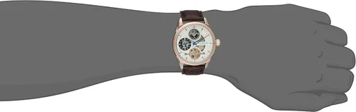 Vista 3 de Stuhrling Original Reloj automático Delphi automático con correa de cuero marrón AMPM para hombre 657.04, MarrónPlateado, Moderno