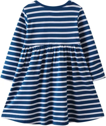 Vista 2 de HOMAGIC2WE Vestido de manga larga para niñas pequeñas, de algodón, para otoño, lindo, casual, básico