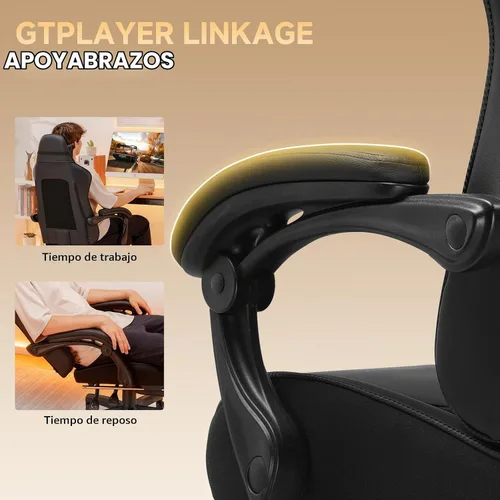 Vista 6 de GTPLAYER Silla para videojuegos, silla de cuero con respaldo alto y reposapiés, silla de oficina ergonómica de altura ajustable con funda extraíble