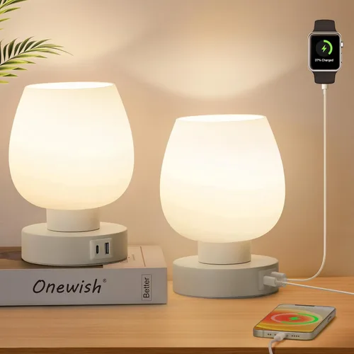 Vista 12 de Lámpara de Mesa de Noche Táctil - Lámpara Pequeña Rosa para Dormitorio con Puertos de Carga USB C+A, Regulable de 3 Niveles, Lámpara de Escritorio