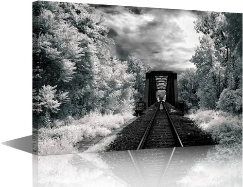 Vista 9 de Arte moderno para pared, lienzo, decoración del hogar, 1 panel, hermosas pistas rústicas de ferrocarril, arte de pared para sala de estar