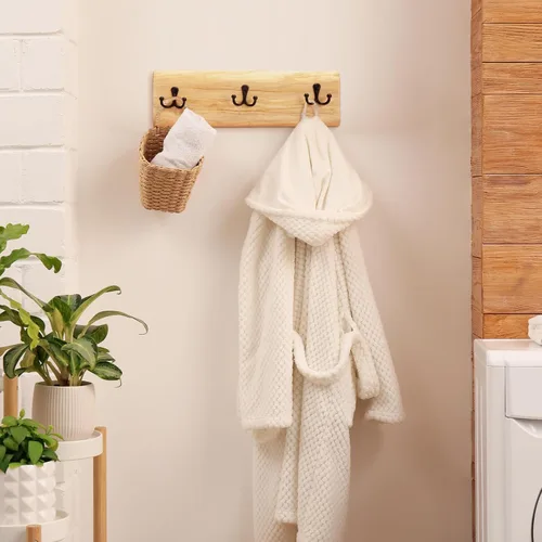 Vista 5 de Threehoney 2 percheros de madera para montaje en pared, estilo granja de 15.8 pulgadas con 3 ganchos, colgador de pared resistente para colgar