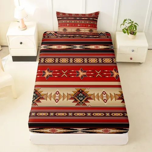 Vista 71 de Juego de ropa de cama de estilo bohemio occidental, tamaño individual, diseño de vaca atrapasueños, sábana bajera ajustable del suroeste, tribu