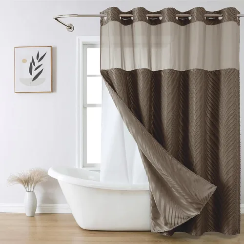 Vista 8 de eachope stall no Hook - Cortina de ducha mechonada con juego de forro a presión, forro interior de tela impermeable blanca, cortina de ducha