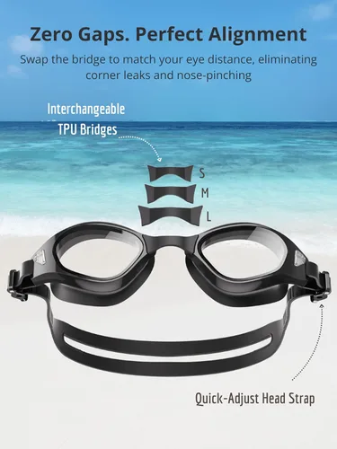 Vista 3 de Gafas de natación, sin fugas, gafas de natación para adultos con lentes resistentes a la niebla, bloqueo UV para hombres, mujeres y jóvenes