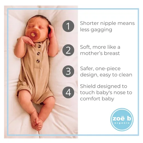 Vista 3 de Simply Rubber - Chupetes de goma – Pezón más corto (menos náuseas) – Pequeños recién nacidos (0 – 6 meses) – Bebés amamantados – Redondeado/Cereza