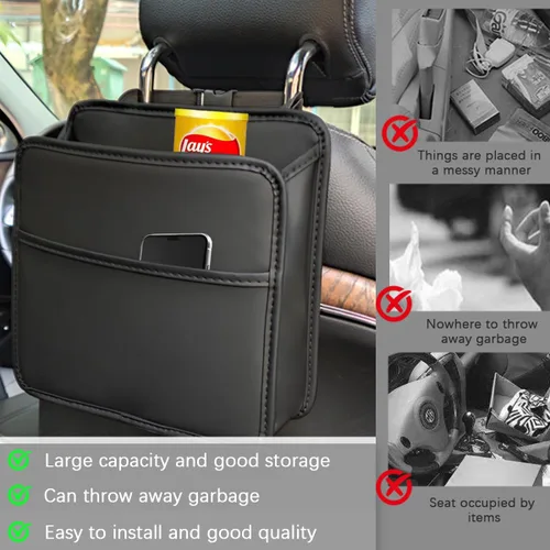 Vista 5 de Zpana Organizador de respaldo de asiento de automóvil, bolsa de almacenamiento de cuero multiusos para colgar reposacabezas del asiento trasero