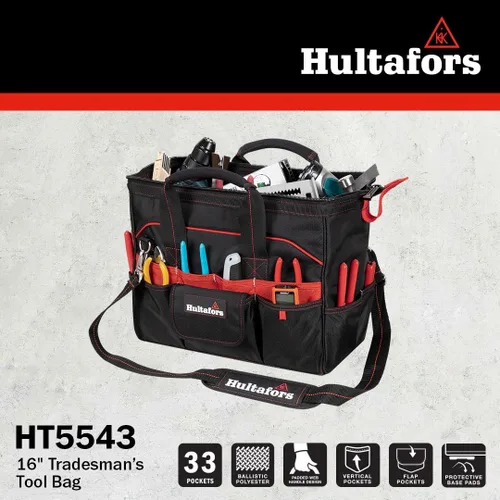Vista 7 de Hultafors Work Gear HT5543 - Bolsa de herramientas para comerciantes, 33 bolsillos, portaherramientas de poliéster balístico resistente, correas