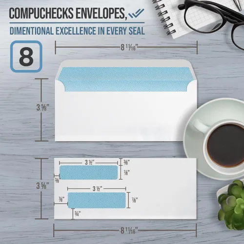 Vista 5 de Compuchecks Sobres de doble ventana #8 – Sobres de cheque de correo de seguridad – A prueba de manipulaciones, tinte de seguridad – 50