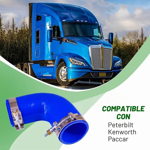 Vista 2 de Manguera de codo de goma de silicona de 90 grados con abrazaderas se adapta a Peterbilt Kenworth Paccar F04-6006