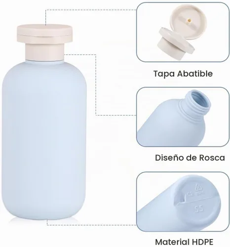 Vista 3 de Botellas de champú de viaje de plástico de 6.8 onzas, botellas exprimibles recargables con tapa abatible para artículos de tocador, recipiente