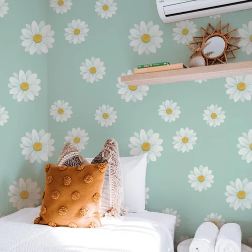 Vista 2 de JAHUL Papel tapiz de margaritas para despegar y pegar, diseño floral, lindo autoadhesivo, extraíble, papel tapiz de flores en papel tapiz/papel