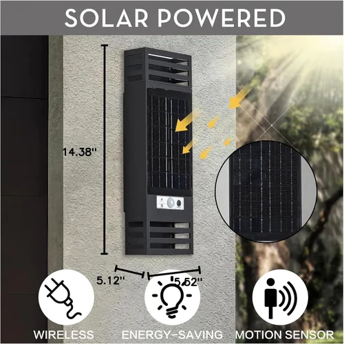Vista 6 de Lámpara LED solar moderna rectangular para pared al aire libre, IP65, impermeable, para exteriores, para casa, patio, pared exterior, paquete de 2