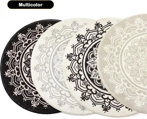 Vista 7 de Carvapet Alfombra redonda de 3 pies, alfombra circular con estampado de mandala, antideslizante, lavable, suave para entrada, baño, guardería