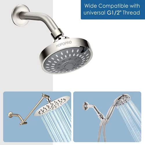 Vista 4 de HOPOPRO Brazo de ducha de 6 pulgadas con brida, brazo de cabezal de ducha angular de repuesto para montaje en pared para cabezal de ducha de mano