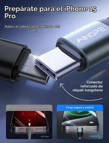 Vista 5 de [Usado] AINOPE USB C to USB C Cable, 1 FT USB C Cable Fast Charging with USB to USB C Adapter, 60W USB to USBC Cable for iPhone 17 Pro Max Air Type